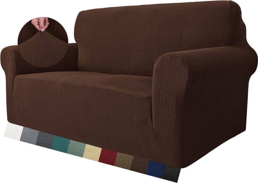 Super stretch bankovertrek voor 2-zitsbank 1-delige universele liefdesstoelhoezen jacquard spandex bankbeschermer honden huisdiervriendelijke Loveseat hoes (2-zits koffie)