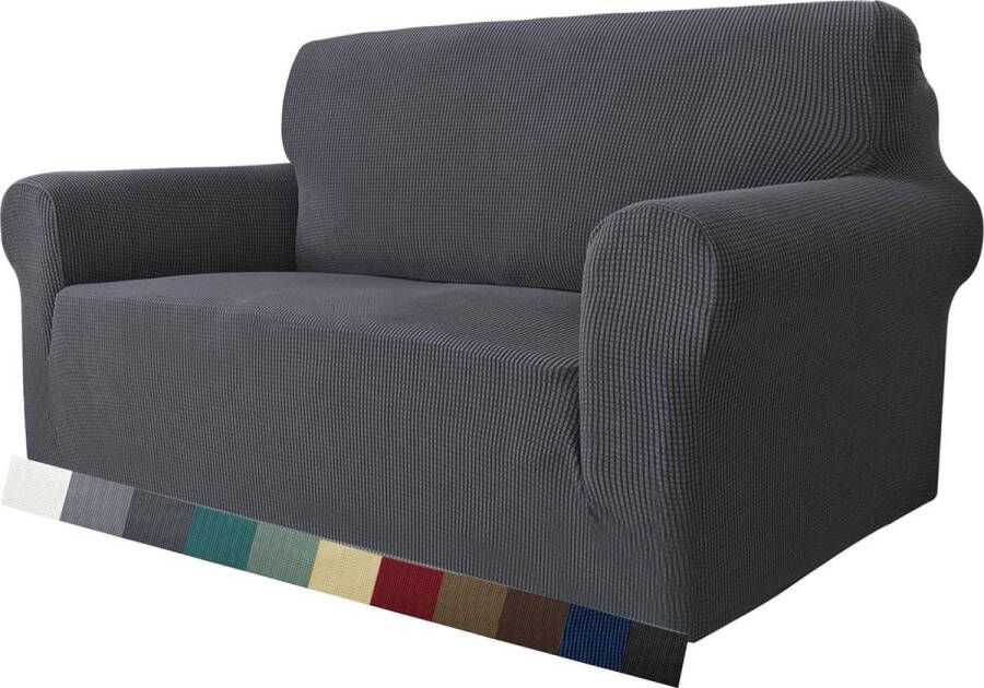 Super Stretch Zetelhoes voor 2 zitplaatsen bank 1-delige universele bankhoezen woonkamer Jacquard Spandex meubelbeschermer honden huisdiervriendelijk ingerichte bank Slipcover (2 Zitsbank Grijs)