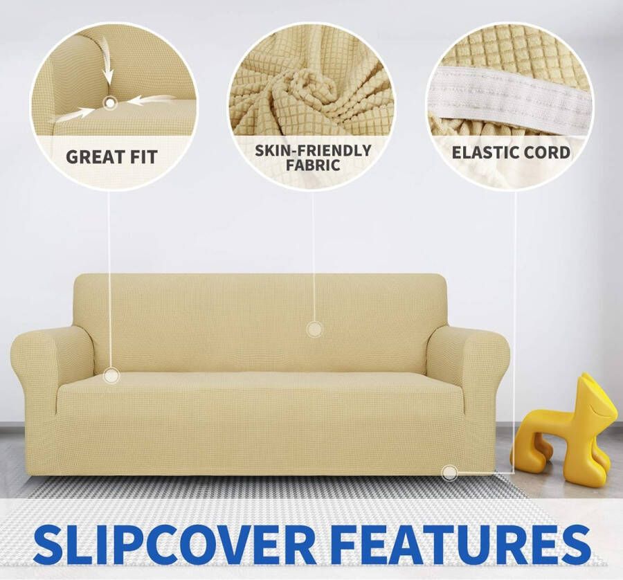 Super Stretch Zetelhoes voor 2 zitplaatsen bank 1-delige universele bankhoezen woonkamer Jacquard Spandex meubelbeschermer honden huisdiervriendelijk ingerichte bank Slipcover (2 Zitsbank Beige)