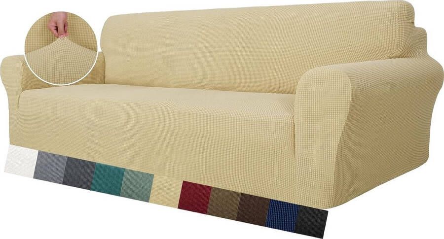 Super Stretch Zetelhoes voor 4 zitplaatsen bank 1-delige universele bankhoezen woonkamer Jacquard Spandex meubelbeschermer honden huisdiervriendelijk ingerichte bank Slipcover (4 Zitsbank Beige)