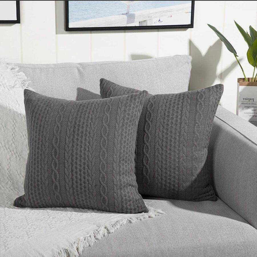 Super zachte decoratieve gooien kussenhoezen set van 2 vierkante kussenslopen voor bank slaapkamer auto modern reliëf patroon 22 x 22 inch grijs