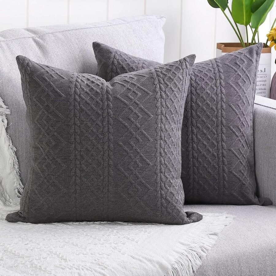 Super zachte decoratieve kussenslopen set van 2 vierkant voor bank slaapkamer auto modern reliëfpatroon 50 x 50 cm diep grijs