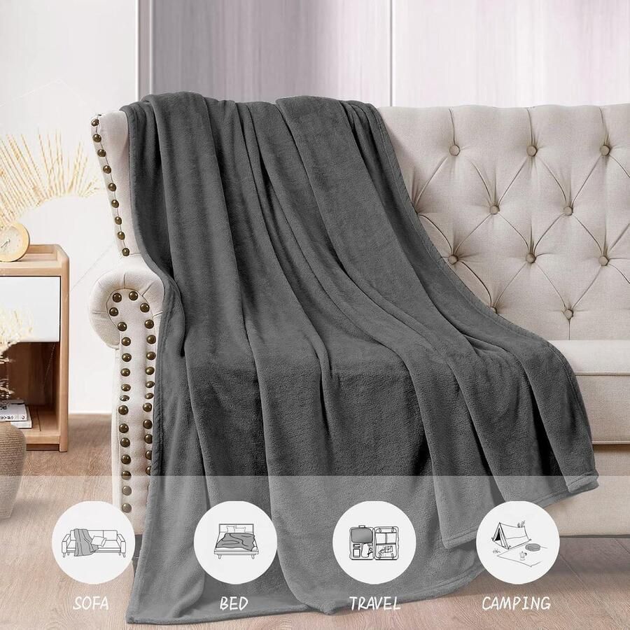 Cosy Fleece Deken Super Zacht Donkergrijs 130 x 160 cm Sofa Kinderflanel Bed - Foto 3
