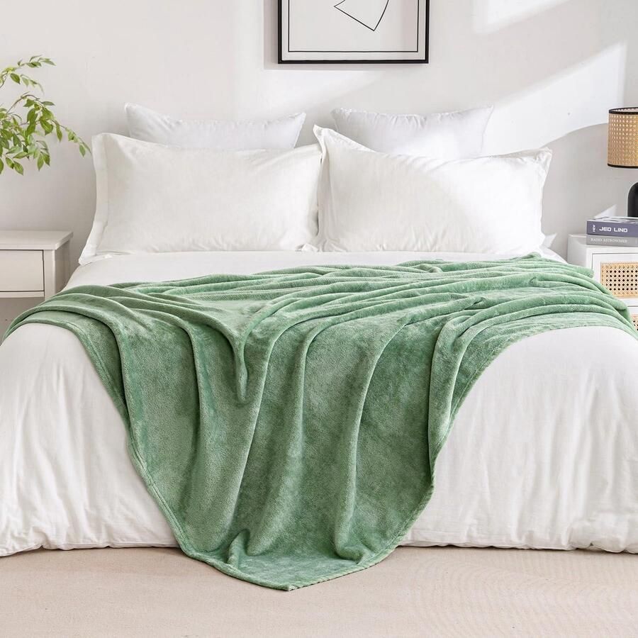 Flanellen Deken Flanellen Deken Fleece Deken Voor Woonkamer Sofa L Bed Microfiber Deken Bed Deken Voor Slaapkamer 150 x 200 cm Matcha Groen Gezellige Dekens - Foto 2
