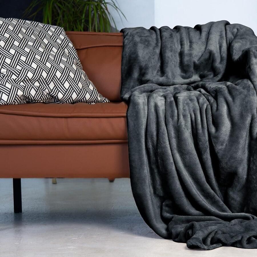 Super zachte fleece deken knuffeldeken fluffy & super zacht hoge kwaliteit fleece deken woondeken sprei sofa deken zomerdeken geschikt elegant gooideken sofa bank Antraciet 240x220 cm