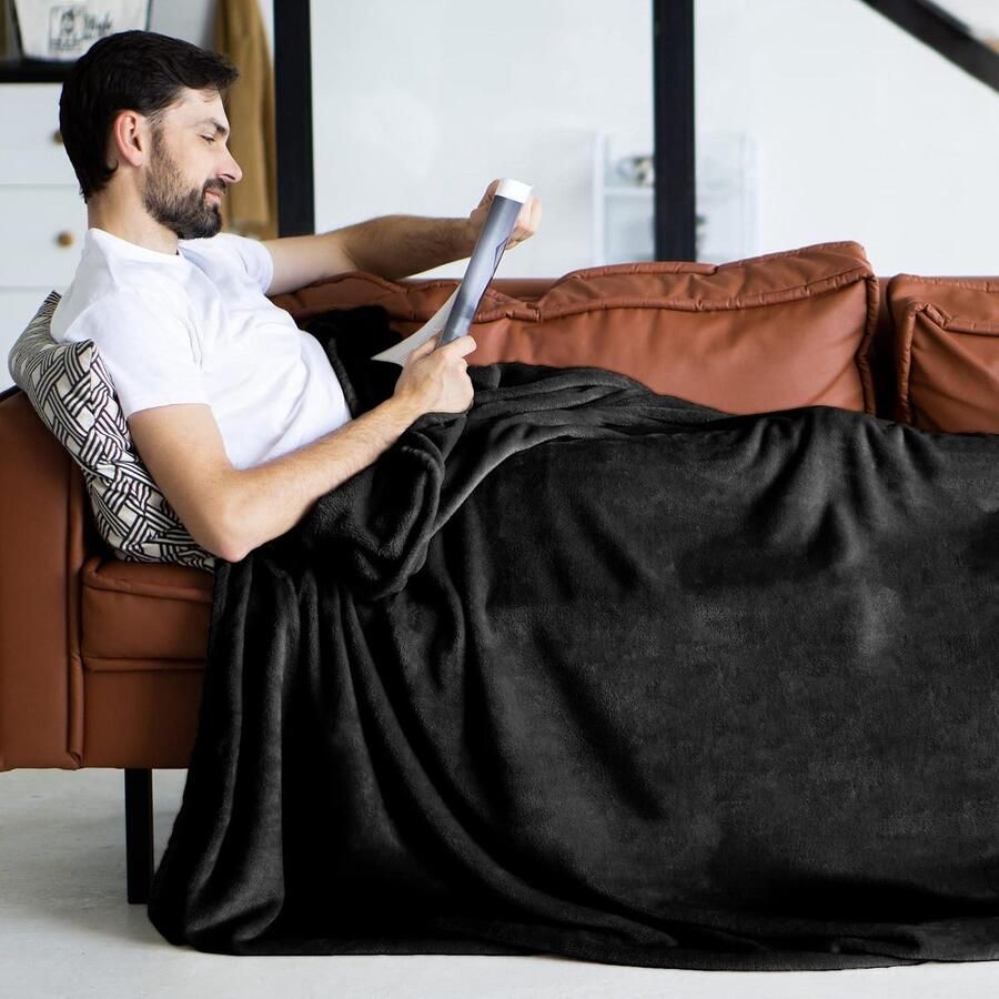 Super zachte fleece deken knuffeldeken fluffy super zacht hoge kwaliteit fleece deken woondeken sprei sofa deken zomerdeken geschikt elegante gooideken sofa bank Zwart 200x150 cm