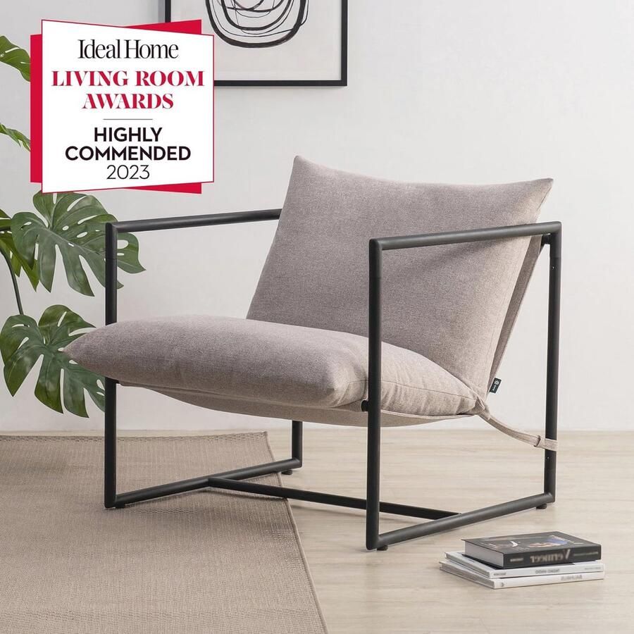 Supersized Accent Sling Chair Metalen ingelijste fauteuil met versnipperde schuimdemping Havermout Beige