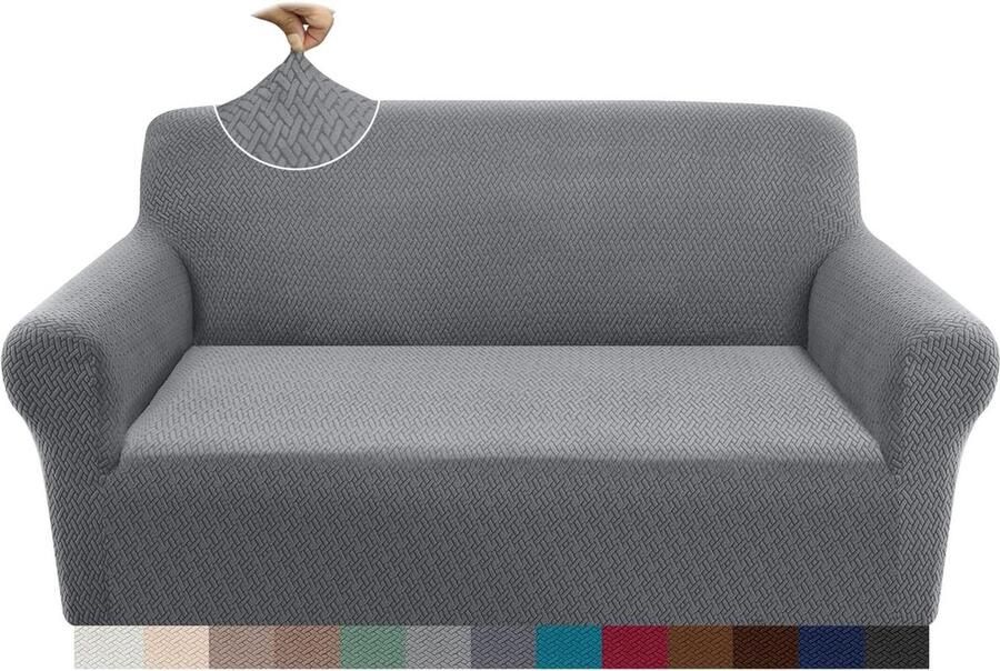 Superzacht antislip stretch bankovertrek vier seizoenen Jacquard bankovertrek 2-zits elastische bankhoes voor honden katten lichtgrijs