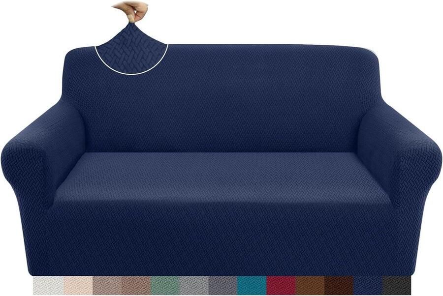 Superzacht antislip stretch Jacquard bankovertrek voor 2-zits bank Vier seizoenen universele elastische bankovertrek voor honden katten en huisdieren Marineblauw