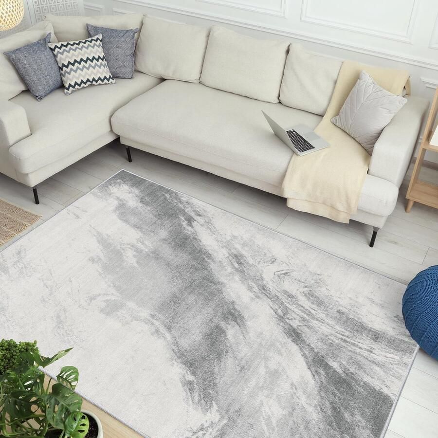 Superzacht en Modern Vloerkleed voor Woonkamer en Slaapkamer Wasbaar en Antislip Lichtgrijs 120 x 170 cm