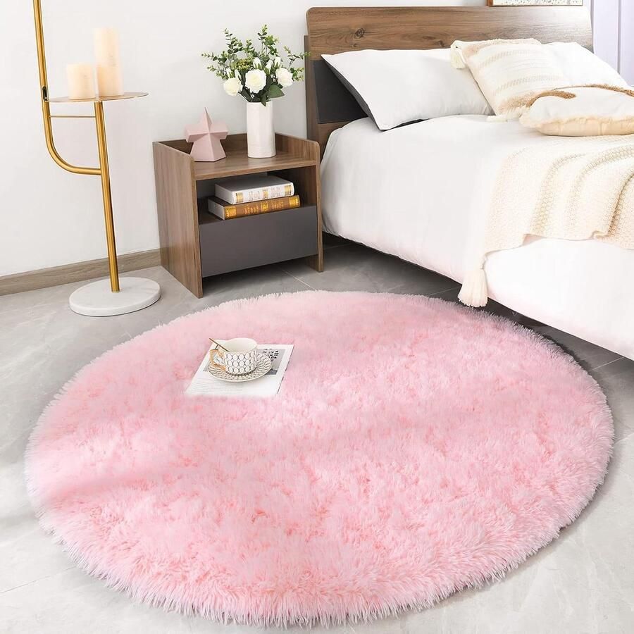 Superzacht pluizig hoogpolig tapijt rond woonkamer en slaapkamer fluffy vloerkleed voor kinderen roze 200 x 200 cm
