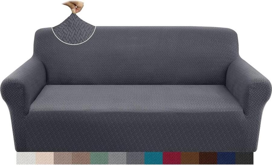 Jacquard 3-zits bankovertrek superzacht antislip stretch vier seizoenen universeel elastische bankhoes honden katten huisdieren lichtgrijs