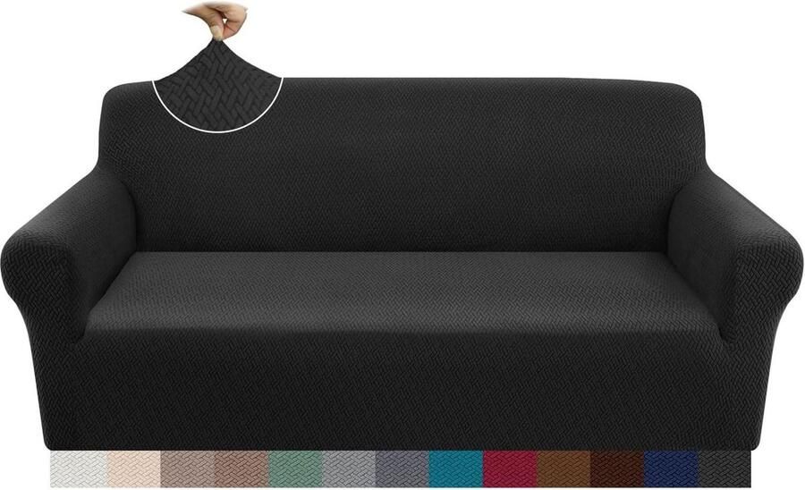 Superzachte antislip stretch Jacquard bankovertrek voor 3-zits bank Vier seizoenen Universeel Elastisch Voor honden katten en huisdieren Zwart