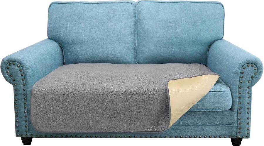 Superzachte dikke antislip loveseat kussenhoes voor huisdieren 2-zits lichtgrijs