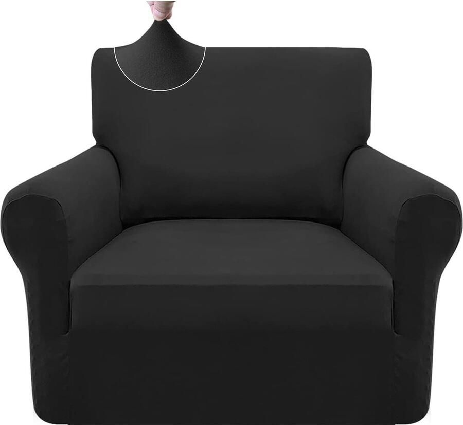 Superzachte microvezel stoelhoes Elastaan bankovertrek voor 1-zits bank Meubelbescherming met anti-slip schuim Zwart