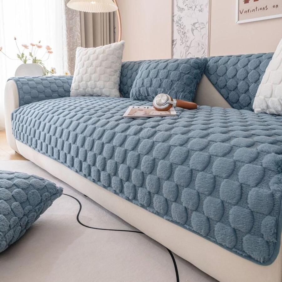 Superzachte Pluche Bankhoes voor L-vormige U-vormige en Hoekbanken Bescherming tegen Honden en Krassen Blauw 110 x 160 cm