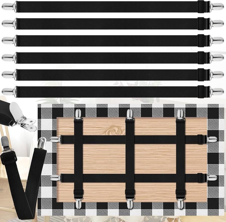 SUpoetry Tafelkleedklemmen voor buiten 6 stuks Verborgen tafelkleedklemmen Verstelbare lengte voor het bevestigen van tafelkleden lakens matrassen of bankhoezen