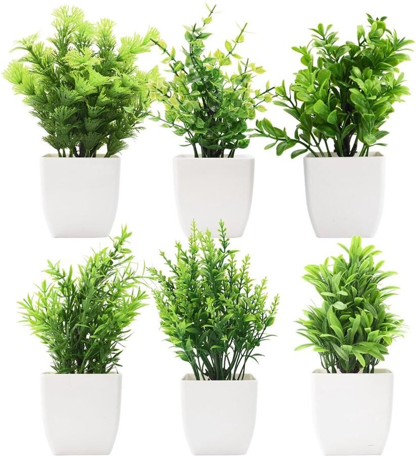 Surplex Kunstplanten in Potten 6 stuks Kunstplanten Klein met Pot Plastic Nep Groene Planten Mini Nepplanten voor Badkamer Woonkamer Vensterbank Bureau Binnendecoratie