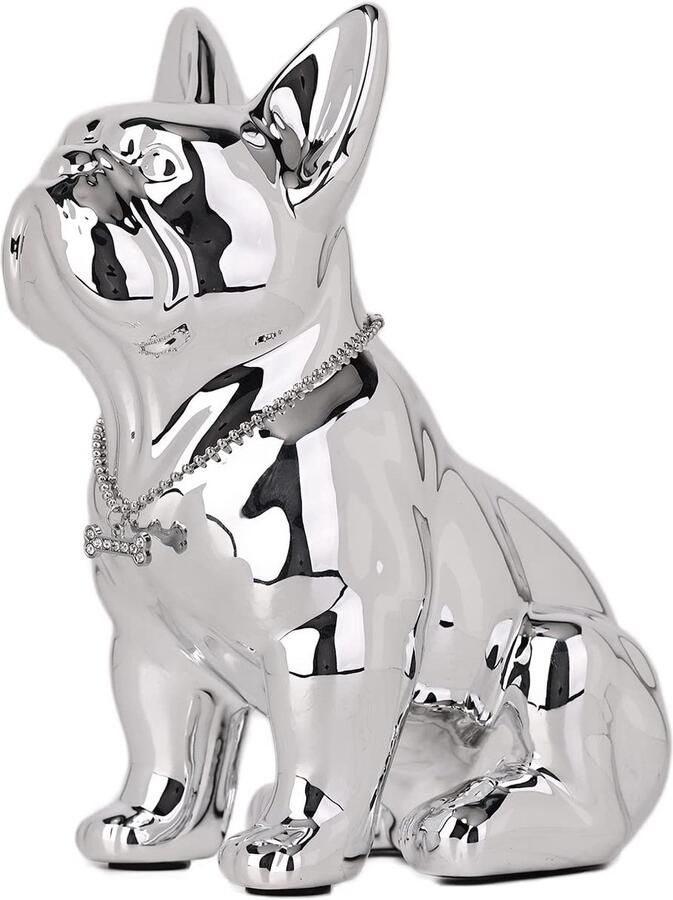 Suruim Hars Engelse Bulldog Beeld Franse Sculptuur Woondecoratie Verzamelfiguren Kunst Hondenbeeld Hars Ambachten Woonkamer Bureau Decoratie (Zilver M)