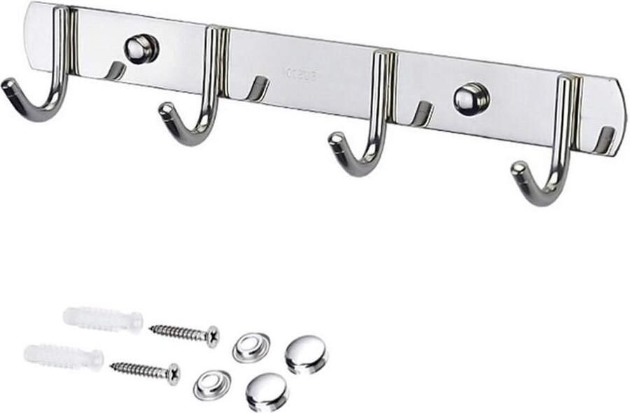 SUS304 roestvrij stalen kapstok kledingrek- 4 haken- 11 inch- zwaar- kleding- hoed- houder- handdoek- kapstok- stok- wandgemonteerd- rail- plank- voor jassen- hoeden- sjaals- sleutel kapstok hangend met plank