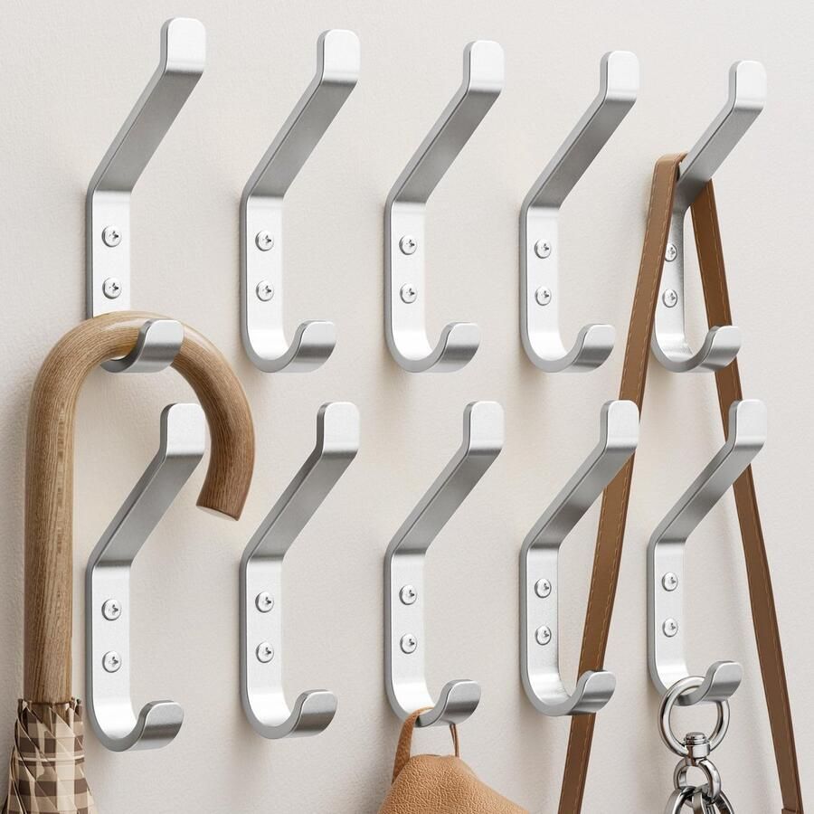 Susswiff 10-delige kapstokhaken schroefbare kapstokhaken wandhaken voor jassen jacks hoeden metalen haken voor slaapkamer woonkamer badkamer kledingkast vintage zilver 10 cm