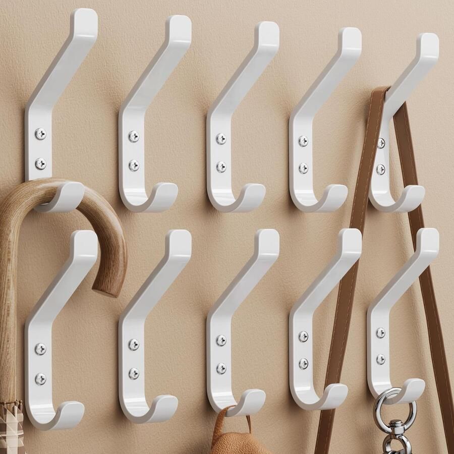 Susswiff 10-delige kapstokhaken schroefbare kapstokhaken wandhaken voor jassen jacks hoeden metalen haken voor slaapkamer woonkamer badkamer kledingkast vintage wit 10 cm