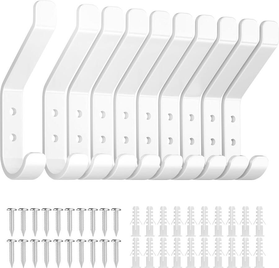 Susswiff 10 stuks kapstokken voor schroeven wandhaken voor kledingkast jassen hoed metalen haken voor slaapkamer woonkamer badkamer kledingkast vintage wit 10 cm