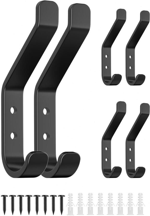 Susswiff 6-delige kapstokhaken 10 cm schroefbare kapstokhaken wandhaken voor jassen jacks hoeden metalen haken voor slaapkamer woonkamer badkamer kledingkast vintage zwart 10 cm