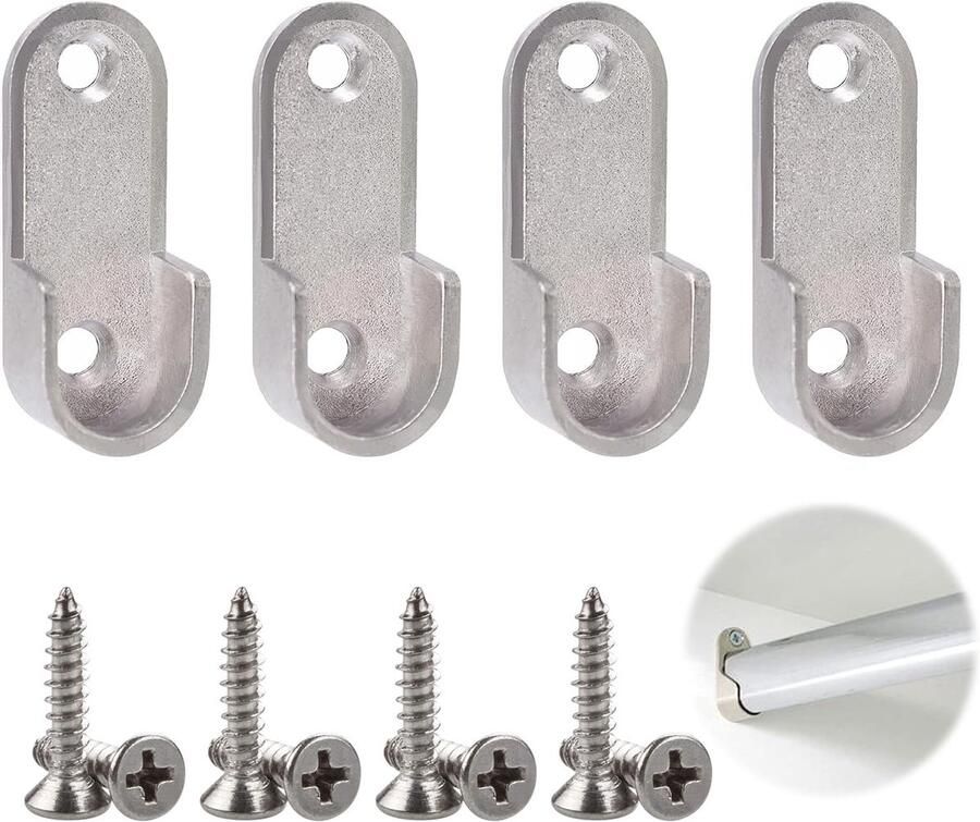 Svg commerce Pack of 4 Cabinet Tube Holders Plug Bar Cabinet Tube Holder Cabinet Rod Clothes Rail Holder End of Rod for Curtains and Cabinets 16 mm