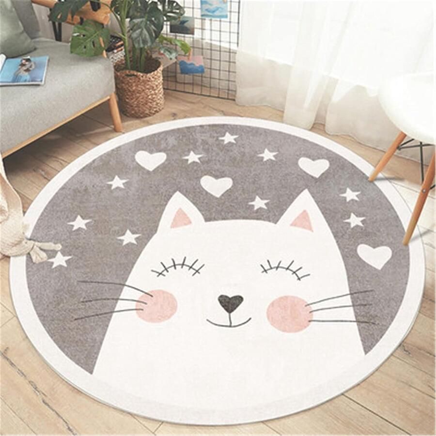 SWECOMZE Kindertapijt rond tapijt kinderkamer verdikt kasjmier zacht karikatuur babymat antislip grote speelmat (kat 60 cm)