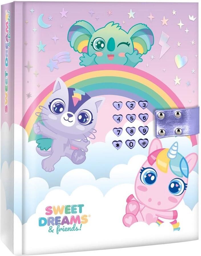 Sweet Dream Geheim Dagboek met Geluid en digitaal codeslot voor kinderen Eenhoorn Koala Kat Paars 14 x 18 CM