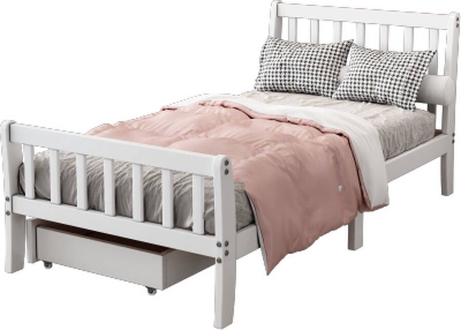 Sweiko houten bed eenpersoonsbed jeugdbed hoogslaper bed voor volwassenen met laden voor opslag grenenhouten frame wit (90x200cm)
