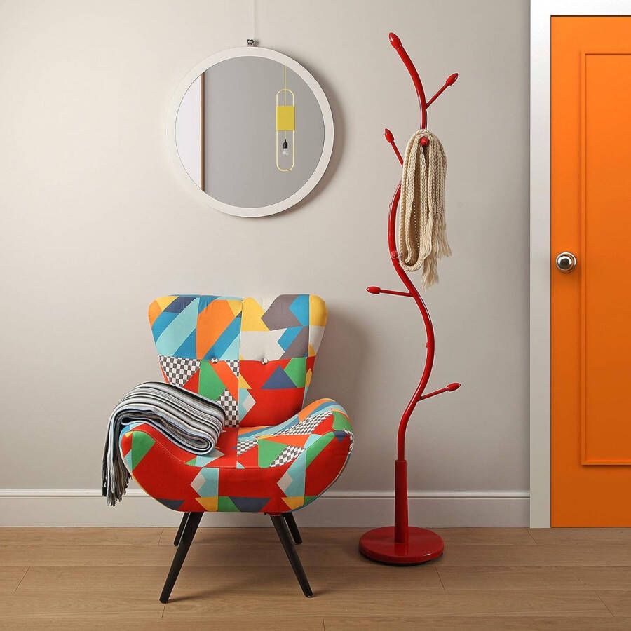 Swindon Minimalistische kapstok voor de entree met 9 haken voor kleding of tassen afmetingen (H x L x B) 185 x 32 x 32 cm metaal rood - Foto 2