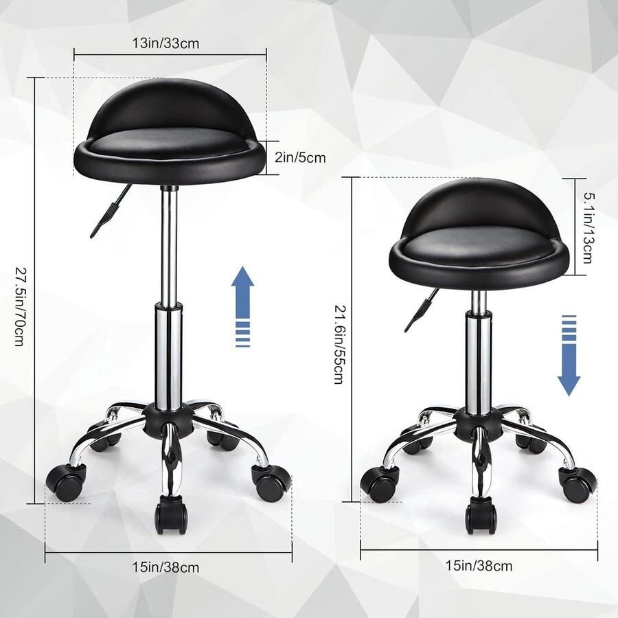 Swivel Rolling Kruk Hoogte Verstelbare Kruk Opstellen Stoel Lage Rug Zwart met Wielen FNZIR ergonomische bureaustoel - Foto 2