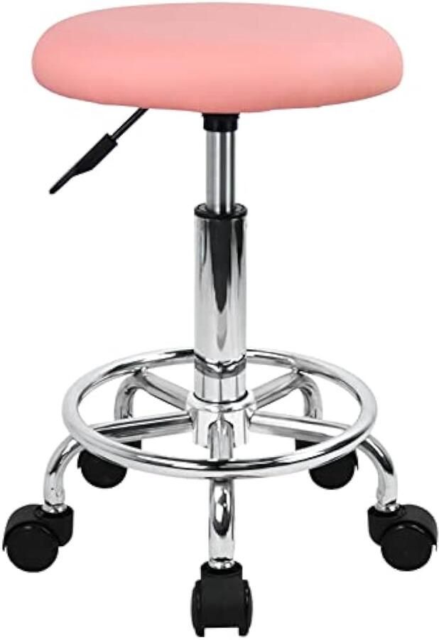 Swivel Rolling Kruk Hoogte Verstelbare PU Lederen Kussen Salon Vanity Massage Kantoorkruk Stoel Klein (Roze)
