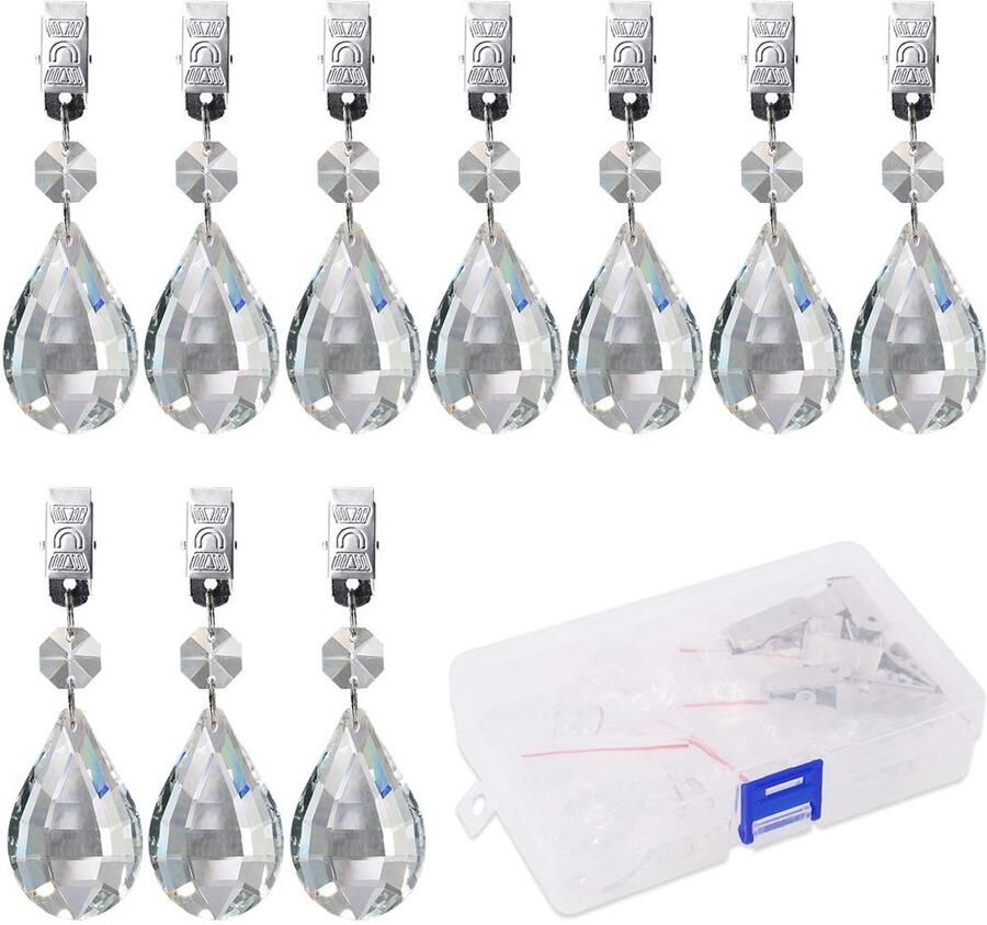 Swpeet 10-pack Marquise tafelkleedgewichten met 10 metalen clips kristalglas traanvormige prisma hanger tafelkleedgewichten voor picknicktafels tafelkleedgewichten zware buitenkleding
