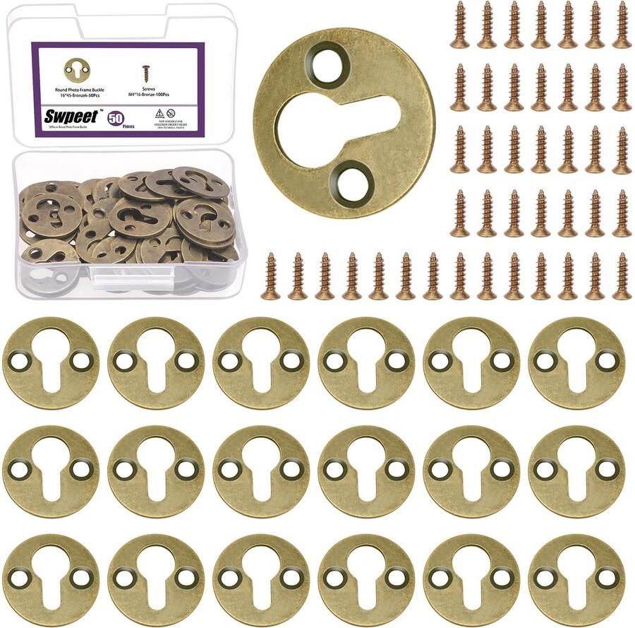 Swpeet 25MM 1Inch Enkele Sleutelgat Schilderij Hanger met 80 Schroeven Metalen Sleutelgat Frame Hangers Sleutelgat Ophangbevestigingen Beugels voor Spiegel Fotolijst Kast (Qinggu Ronde Sleutelgat Hanger)