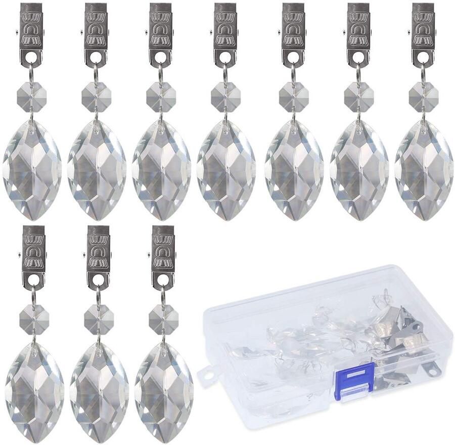 Swpeet Lute Tafelkleedgewichten met 10 metalen clips Set Kristalglas Traanprisma's Hangertafelkleedgewichten voor picknicktafels Tafelkleedgewichten Zware buitenactiviteiten 10st