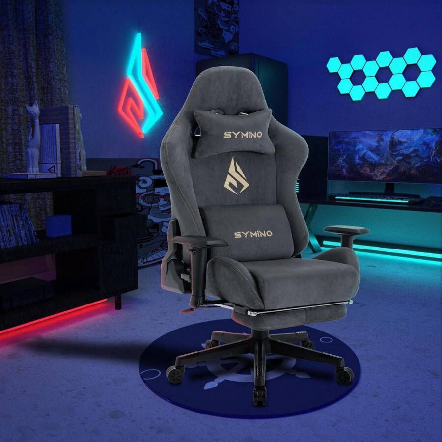 Symino Alcantara Gaming Chair: Ademende Ergonomische PC Stoel met Verstelbare Armleuningen - Foto 2
