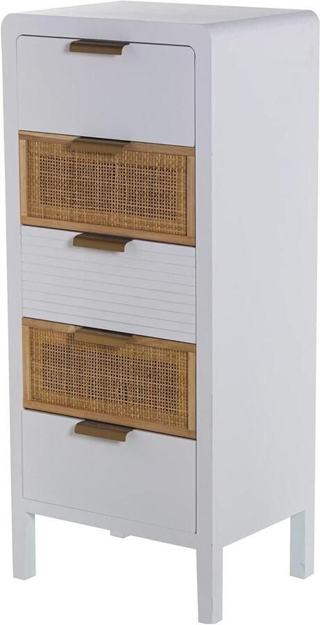 Symphonier with 5 drawers in white and natural rattan made of MDF 40 x 30 x 92 cm