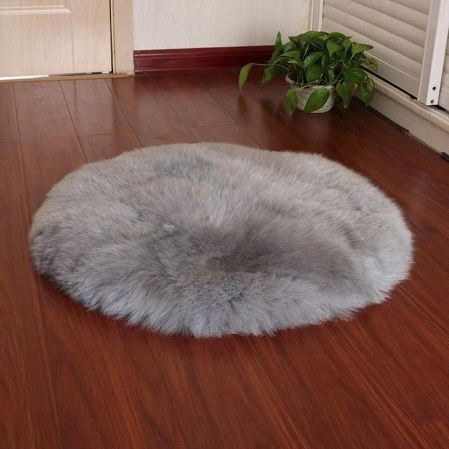 Schapenvacht tapijt imitatiebont pluizig zacht langharig decoratief stoelkussen sofakussen mat grijsrood 90 x 90 cm