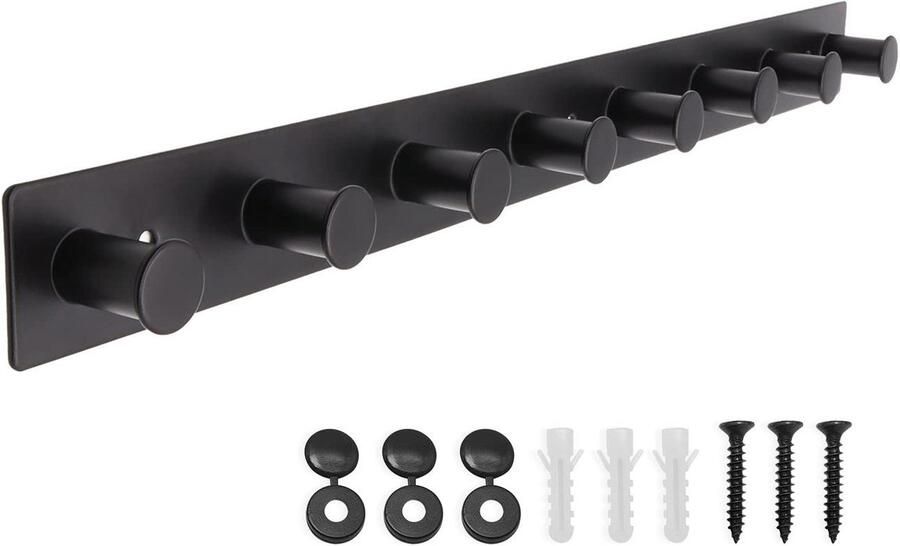 SYPEN kapstokhaak RVS wandhaak schroeven kapstok met 8 haken (zwart 8 haken)