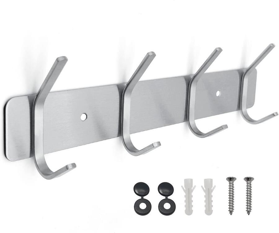 My Ninki Moderne RVS Wandkapstok met Multifunctionele Haken voor Huis en Kantoor