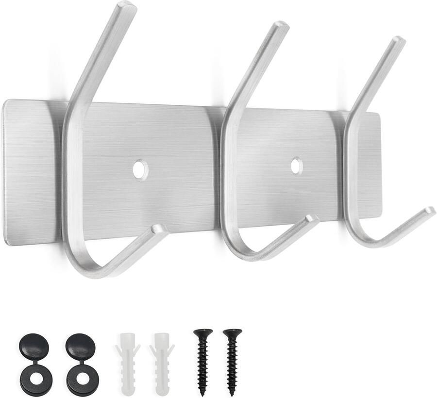 SYPEN Wandkapstok Metalen Kapstok Wandkapstok van RVS Haakrail voor Slaapkamer Badkamer Keuken Kledinghaak Jashouder (Zilver 3 Haken)
