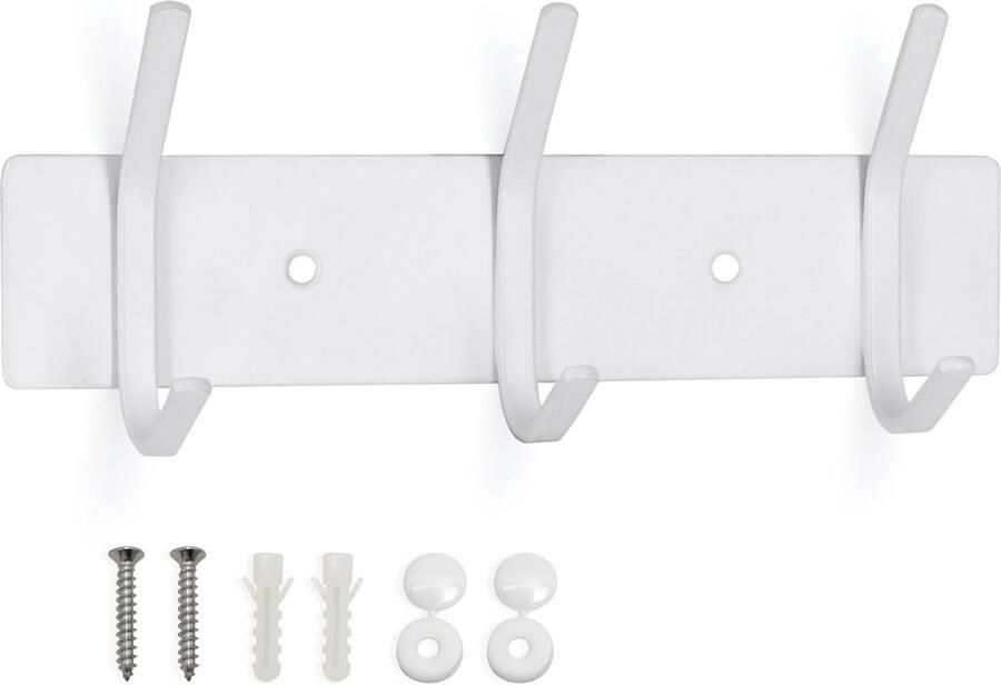 SYPEN Wandkapstok Metalen Kapstok Wandkapstok van RVS Hakenlijst voor Garderobekast Hakenlijst voor Slaapkamer Badkamer Keuken Kledinghaak Jashouder (Wit 3 Haken)