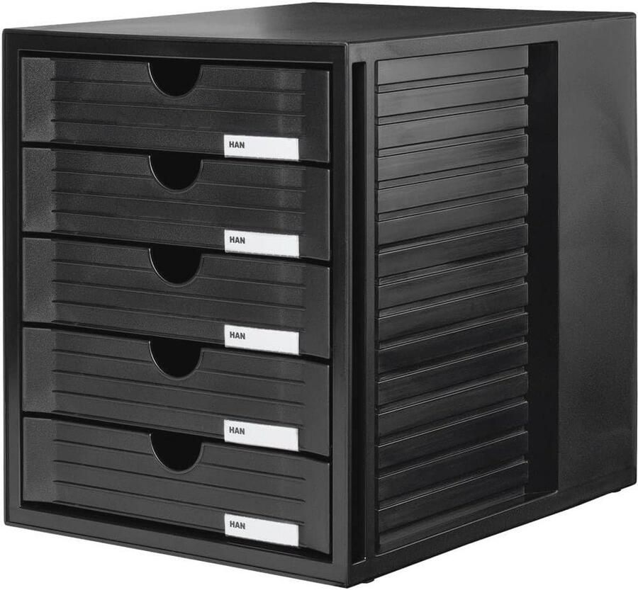 Han 1450-13 Systembox Ladenblok DIN A4 5 Gesloten Laden Zwart Organizer Opslag Bureau