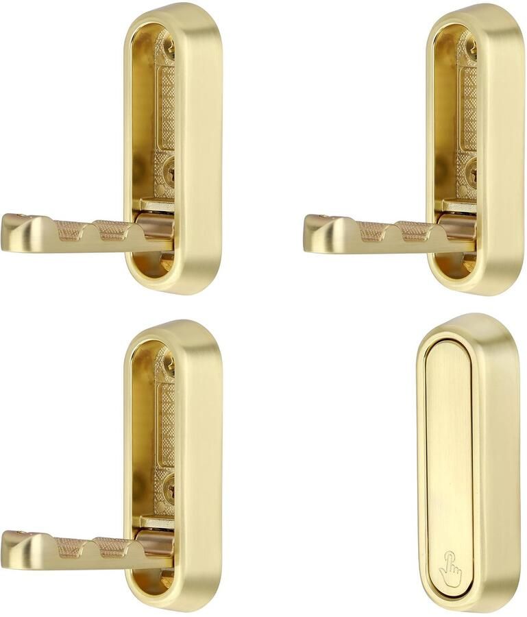 SYZOW 4-pack opvouwbare wandhaken koptelefoonbevestiging opvouwbare haken 90° opvouwbare wandhaken jashaken opvouwbare haken handdoekhaken voor kledingkast badkamer keuken (goud)