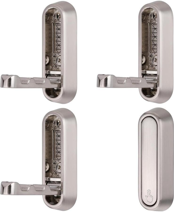 SYZOW 4-pack opvouwbare wandhaken koptelefoonbevestiging opvouwbare haken 90° opvouwbare wandhaken jashaken opvouwbare haken handdoekhaken voor kledingkast badkamer keuken (geborsteld nikkel)