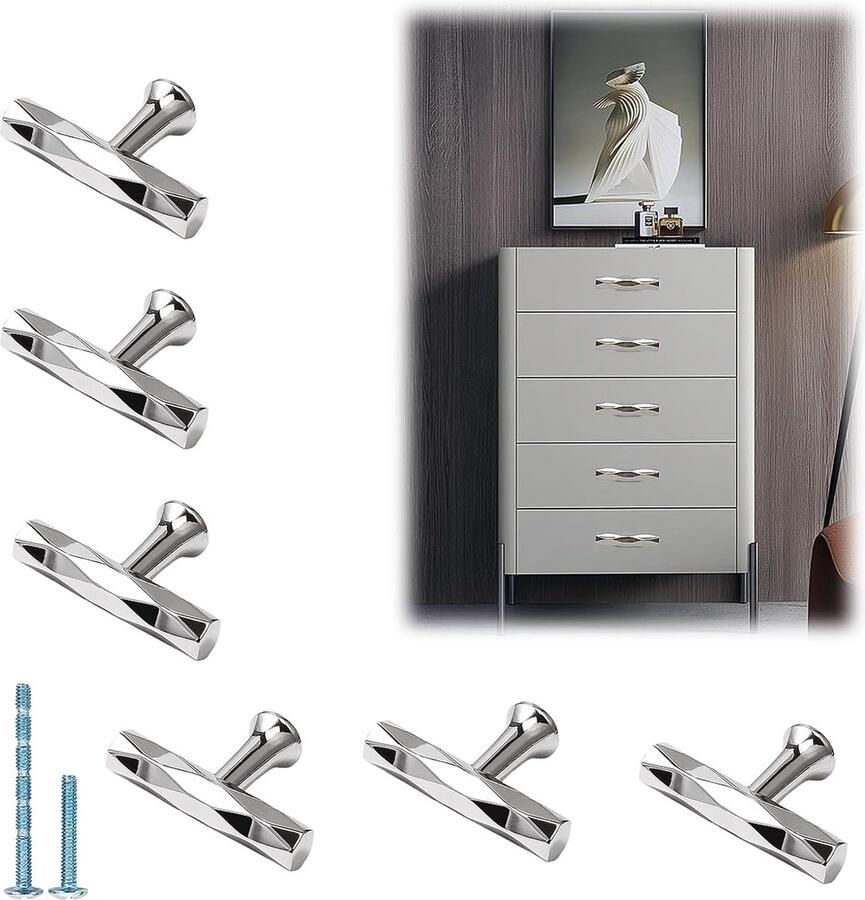 T Bar kastknoppen zilver 6 stuks meubelknop enkel gat moderne ladeknoppen metalen ladeknoppen zinklegering kast deurknoppen keukenkast knoppen & handgrepen voor slaapkamer meubels laden