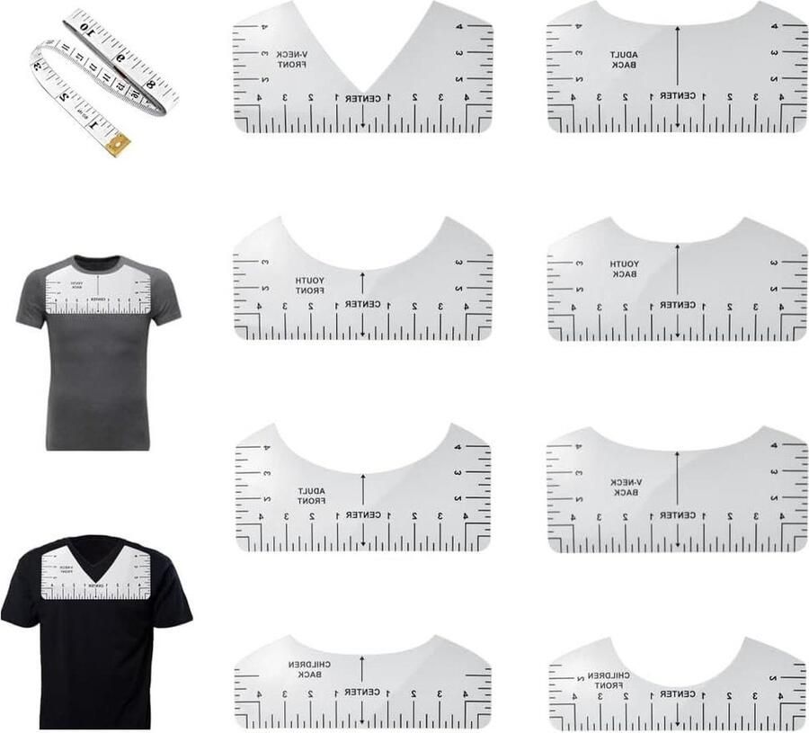 T-Shirt Uitlijning Gereedschap 8 STKS DIY Printing Linialen Hals Kalibratie Tool met Zachte Tape Meting Volwassen Jeugd Peuter